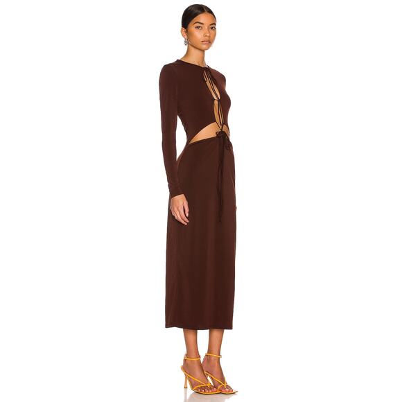 Aya Muse Perugia Dress long sleeve tie front chocolate brown size large L - Picture 5 of 16